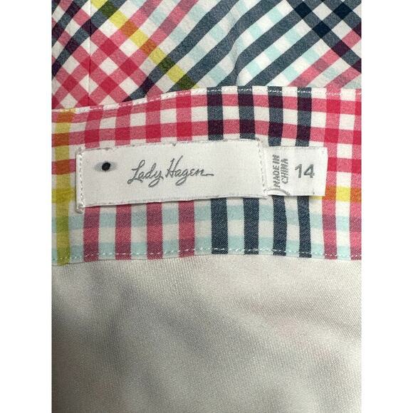 Lady Hagen Multicolor Pink Navy Blue Plaid Stretch Golf Skort Women’s Size 14 - Picture 5 of 7